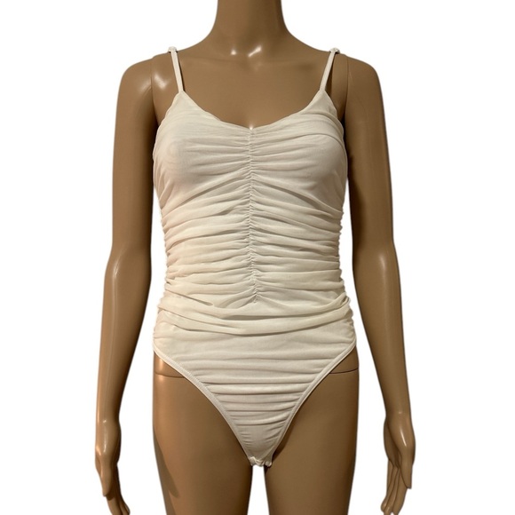 Women's Cream Ruched Bodysuit - Picture 2 of 9